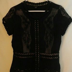 Ann Taylor 4 black lace crochet lined top
